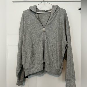 Aritzia TNA Oversized Waffle Zip Hoodie Gray
